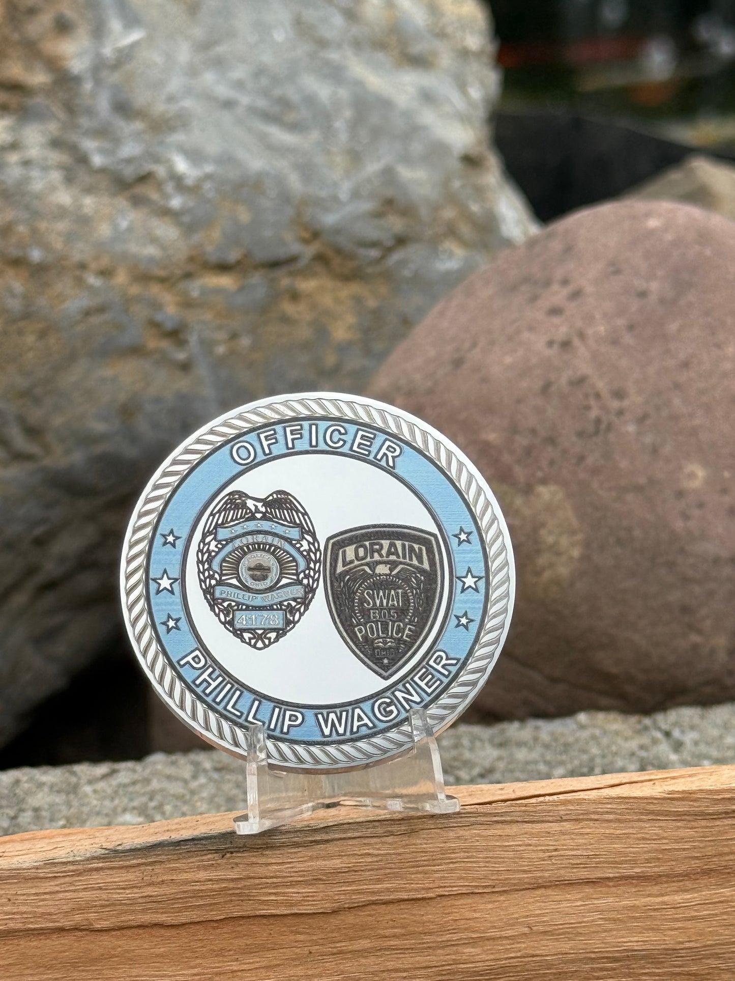 3'' Custom Stainless Challenge Coin for Fallen Officer Phillip Wagner