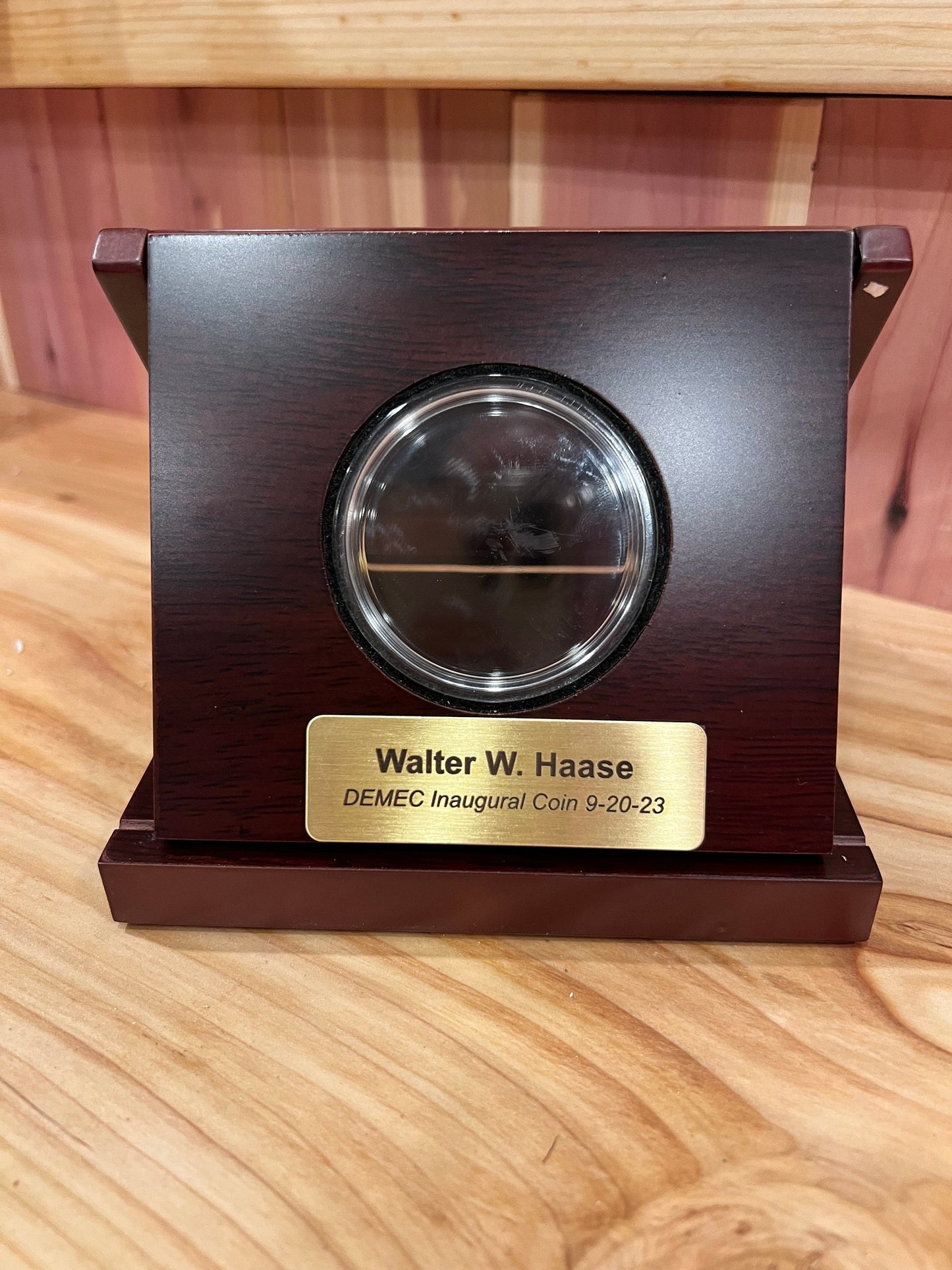 Single Challenge Coin Wood Display Case for 2" Coin
