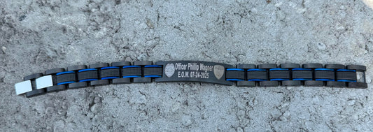 Stainless steel, linked bracelet for honoring/remembering fallen Officer Phillip Wagner
